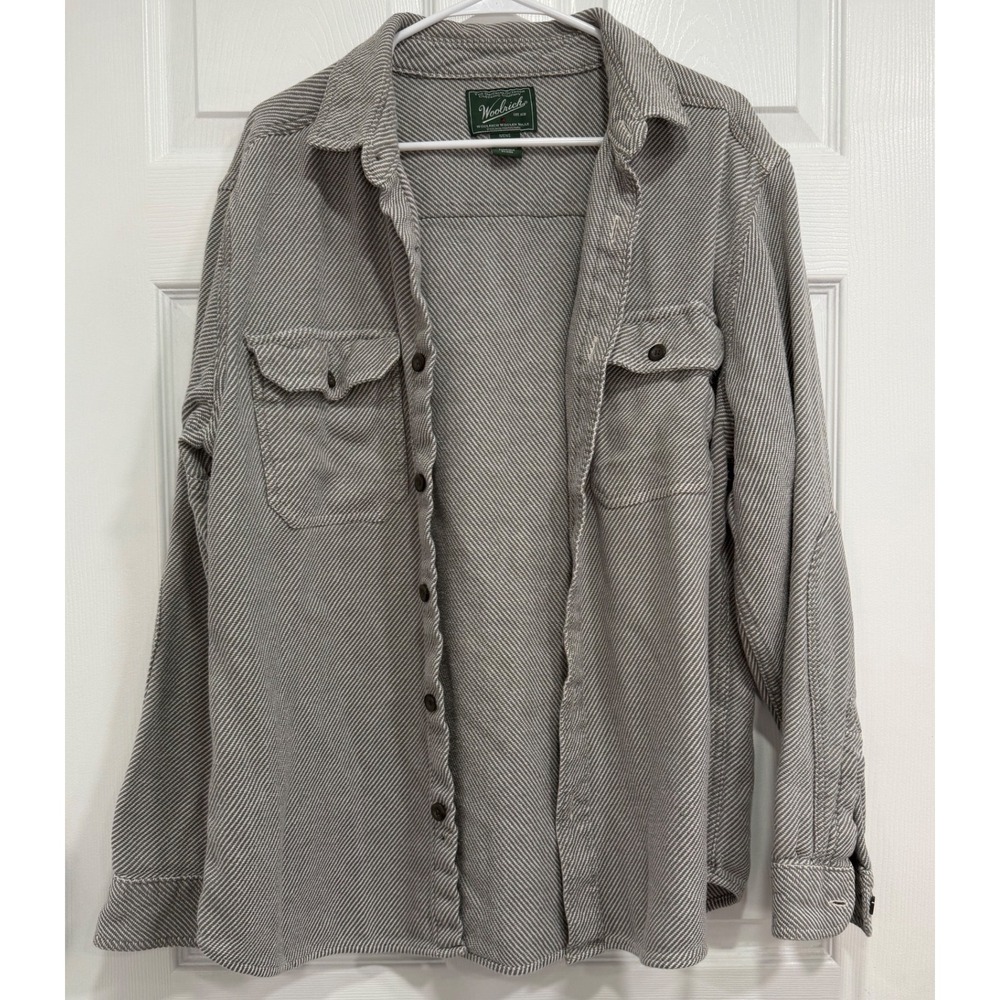 Woolrich Men's Large Gray Twill Button Down Shirt Overshirt Outdoor Workwear